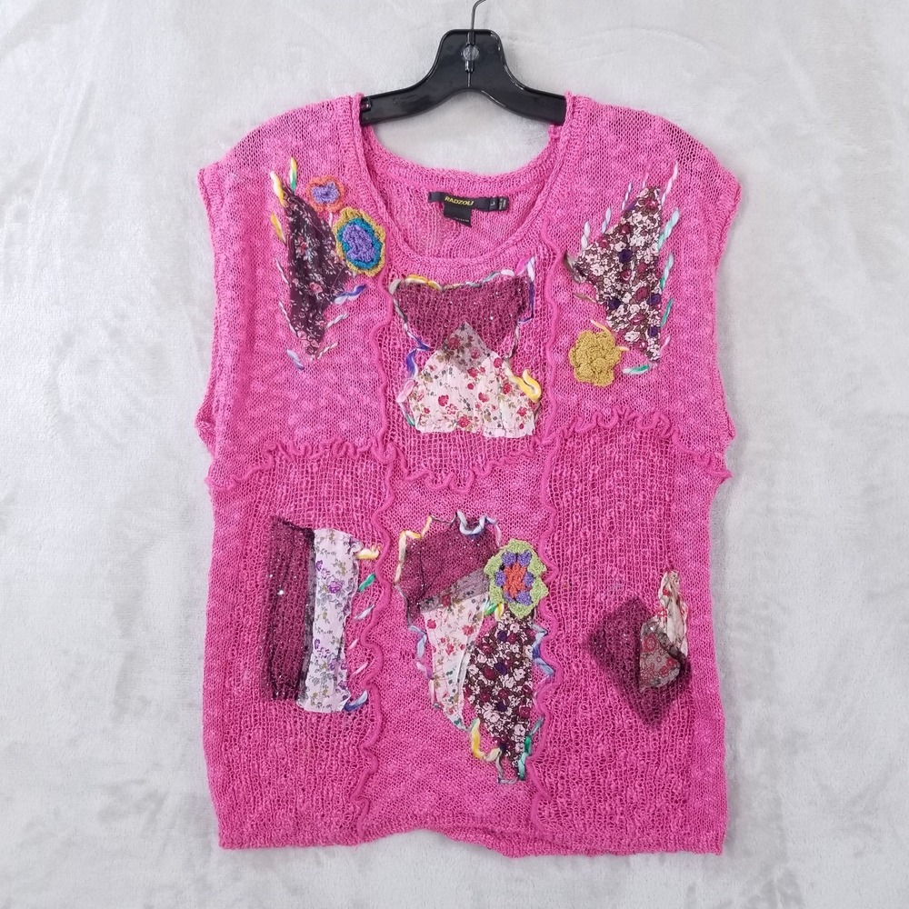 Radzoli Sweater Large Pink 3D Knit Crochet Artsy Eclectic Cottagecore Mixed Art